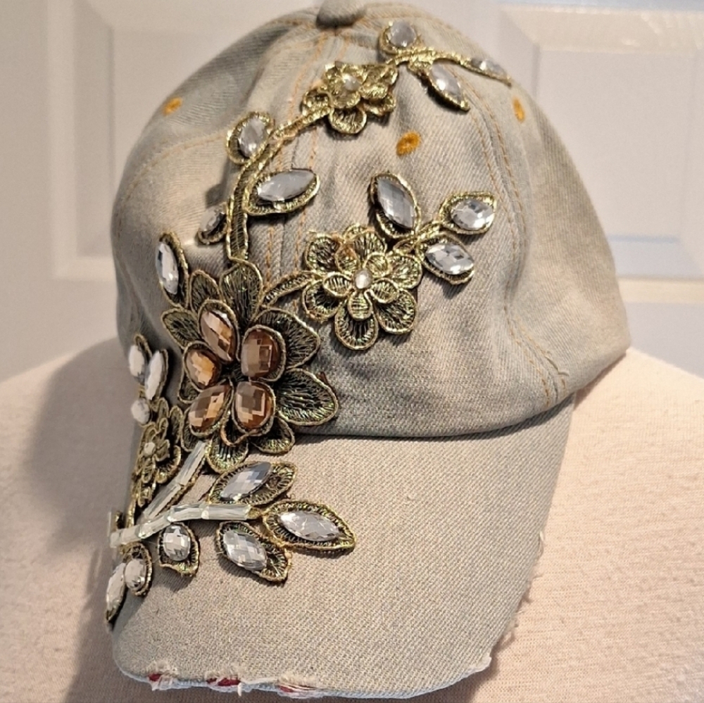 H.O.P.E. Blue Floral & Rhinestone Baseball Hat - Picture 8 of 11